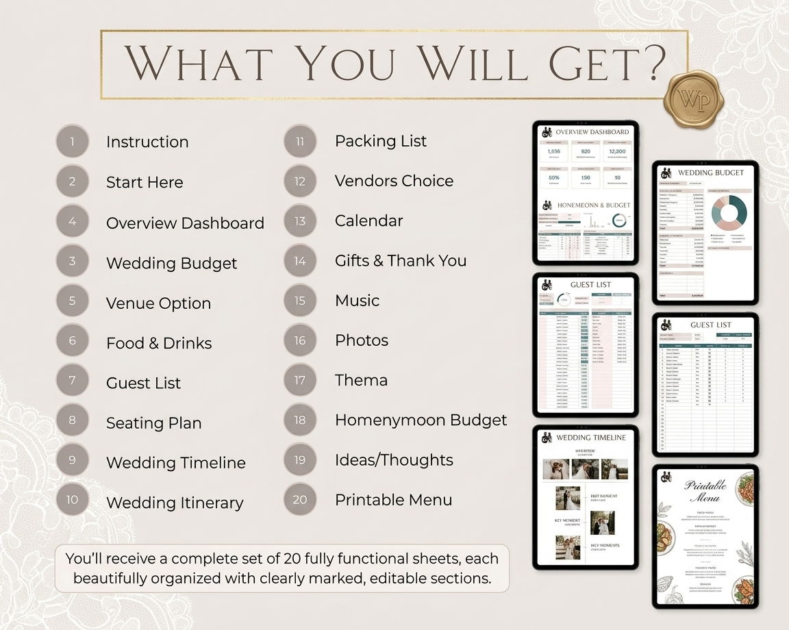 Wedding Planner Spreadsheet Google Sheet Bride Planner | Guest List | Wedding Budget 2026